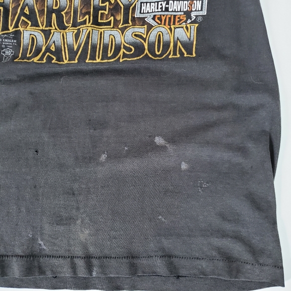 Vintage 3D Emblem Harley-Davidson T-shirt 1988 Double Dide Eagle Flag Truckers - Picture 15 of 15